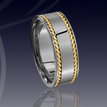 WCR0315-Tungsten Gold Inlay Wedding Rings