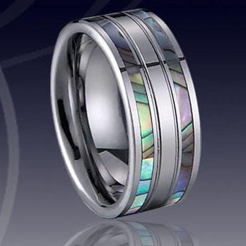 WCR0498-Shell Inlay Tungsten Wedding Rings